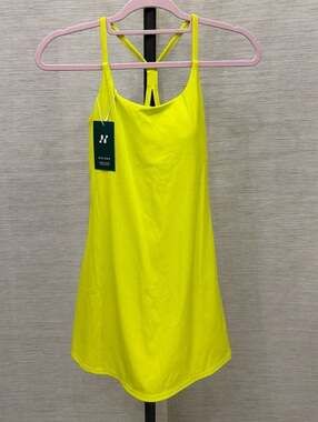 Halara Everyday Dress with Built-in Shorts and Pockets in Bright Green-Yellow